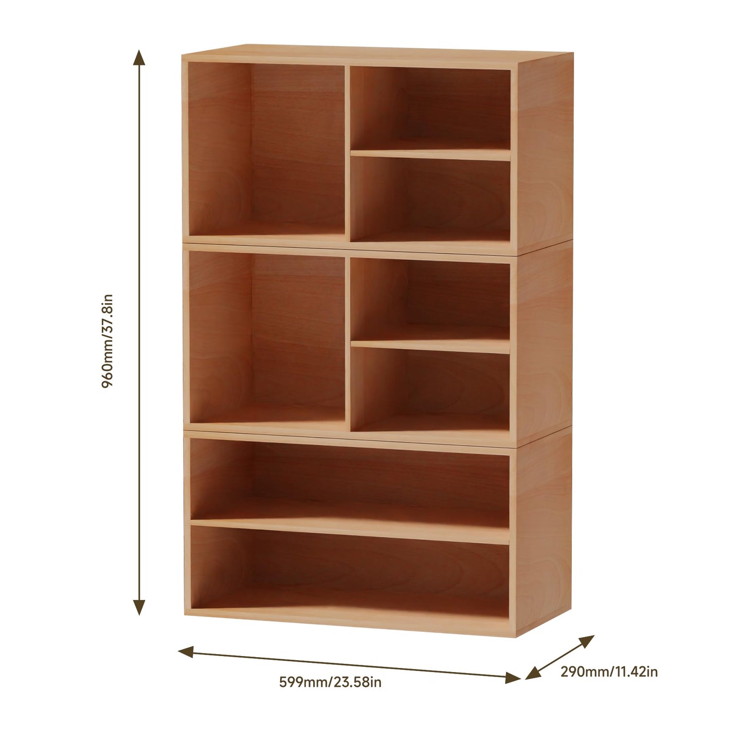 WHOOSPEREH 3 Cube Organizer Bookcase, Expandable Storage Shelves, Wooden Open Shelving Unit Book Shelf for Living Room, Office, Bedroom, Mid-Century Style Wood Furniture, Beech Color (1 Set)
