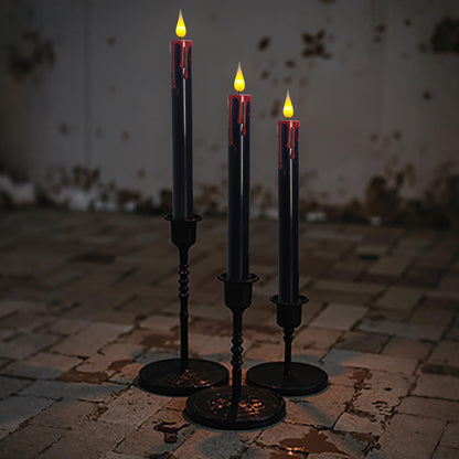 ODTRAM Flameless Taper Candles with 3D Flickering Effect Blood Dripping & 10-Key Remote，Taper Candles Battery Operated for Halloween Spooky Horror Home Decoration - Set of 6 Black(0.8" x 10")