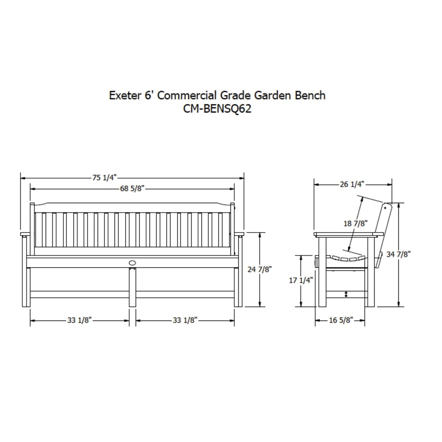 Sequoia Professional CM-BENSQ62-ACE Commercial Grade Exeter 6 Foot Garden Bench, Weathered Acorn