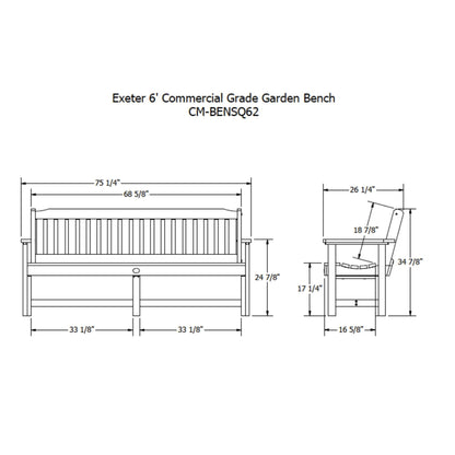 Sequoia Professional CM-BENSQ62-ACE Commercial Grade Exeter 6 Foot Garden Bench, Weathered Acorn