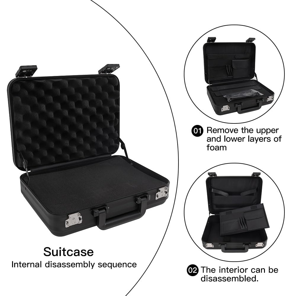 urecimy Aluminum Money Briefcase for Cash Metal Case for Men Business Attache Hardside Case Combination TSA Locks with Foam