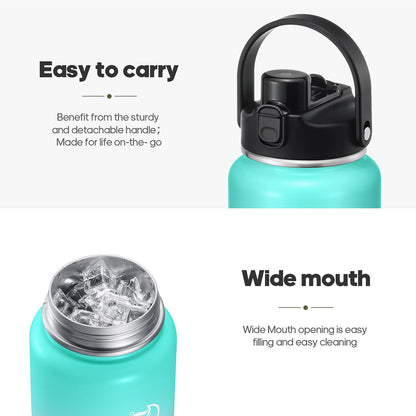 Half Gallon Insulated Water Bottle With 2-in-1 Lid (Chug/Straw), 64oz Double Walled Vacuum Stainless Steel, Wide Mouth Insulated Thermos Water Jug