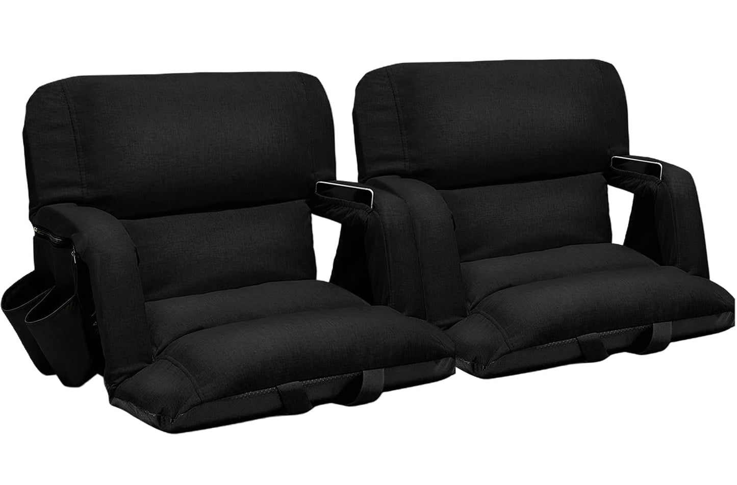 Stadium Seats with Back Support 2 Pack, 4.3" Thick Extra Wide Comfy Cushion 6 Adjustable Angle Bleacher Seat with Armrest, "Sofa Style" Design, Ultra-Strong Steel Frame, Multiple Pockets (Black, 25")