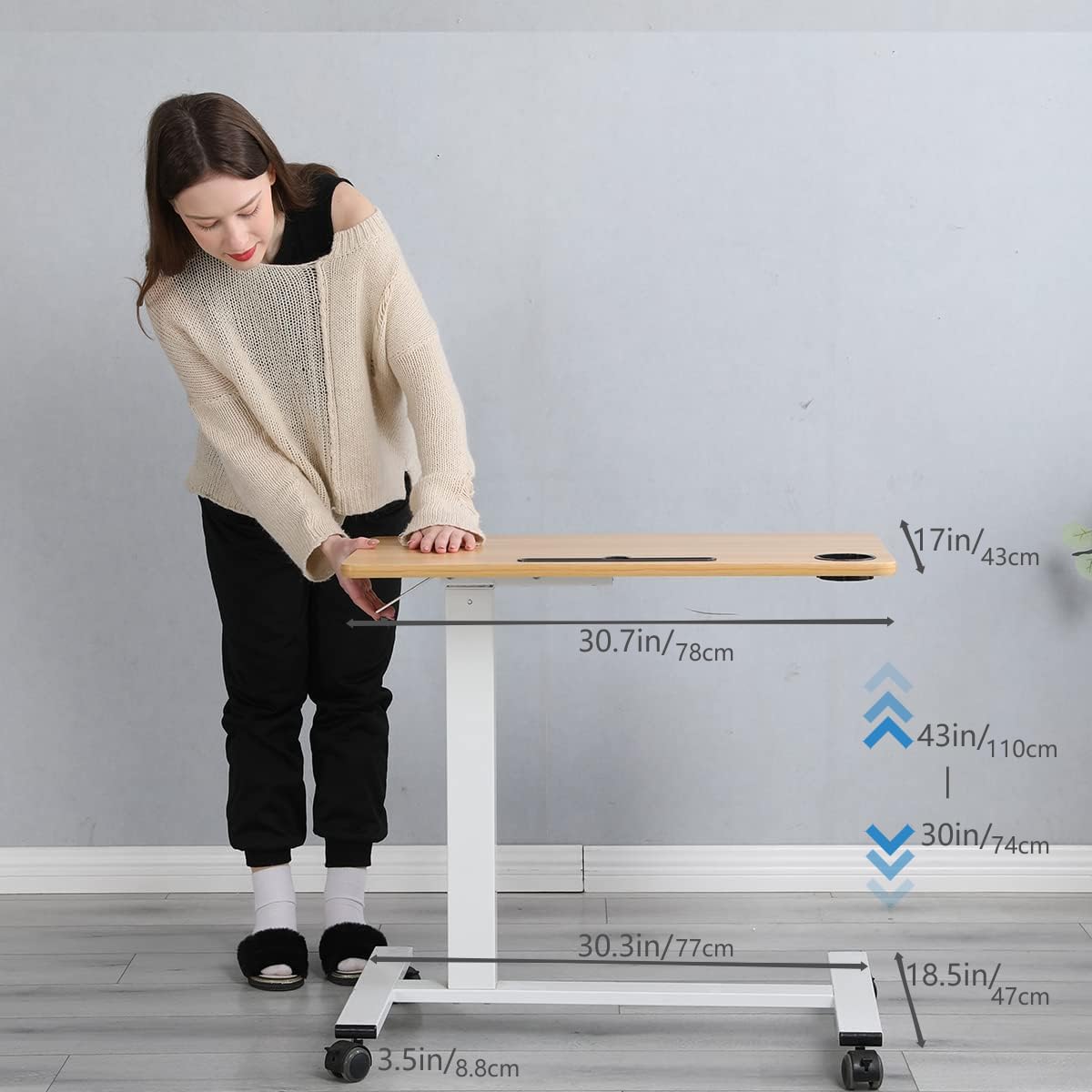 Furist Overbed Beside Table,Bed Desk,Hospital Bedside Table,Pneumatic Mobile Laptop Computer Standing Desk Cart with Tray