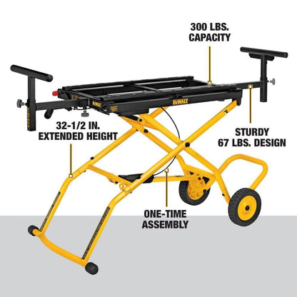 DEWALT Miter Saw Stand With Wheels, 32-1/2 in. x 60 in Foldable Rollling Stand, Adjustable Height, Durable Steel, 8 ft. Material Support, Universal Mounting Rails (DWX726)