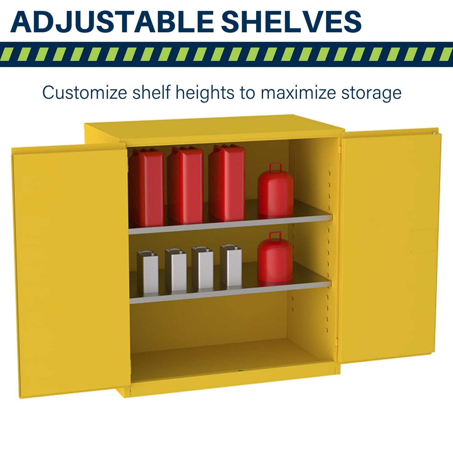 Jamco 120 Gallon Flammable Safety Cabinet, Steel Flammable Storage Cabinet with Lockable Manual Closing Doors, Non Forkliftable, 59" x 34" x 65", Yellow