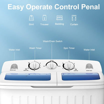 Giantex Portable Washing Machine, 20lbs Capacity, Twin Tub 2lbs Washer & 8lbs Spinner Combo, Compact for Apartment RV Dorms, Blue & White, GT24267-PE