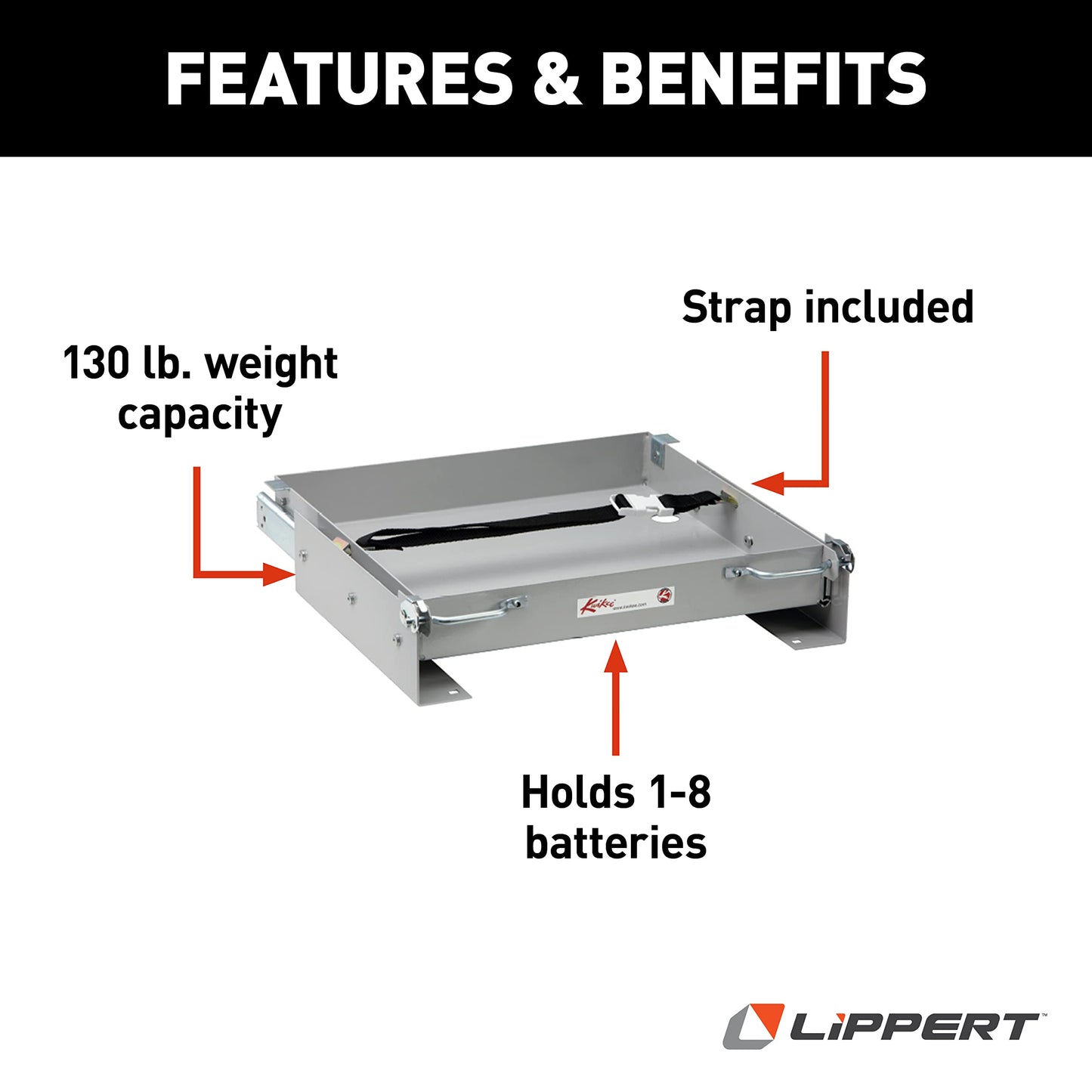 Kwikee 905703010 200 lbs Capacity Battery Tray RV Cargo Storage - 15 3/8" Compartment Fit