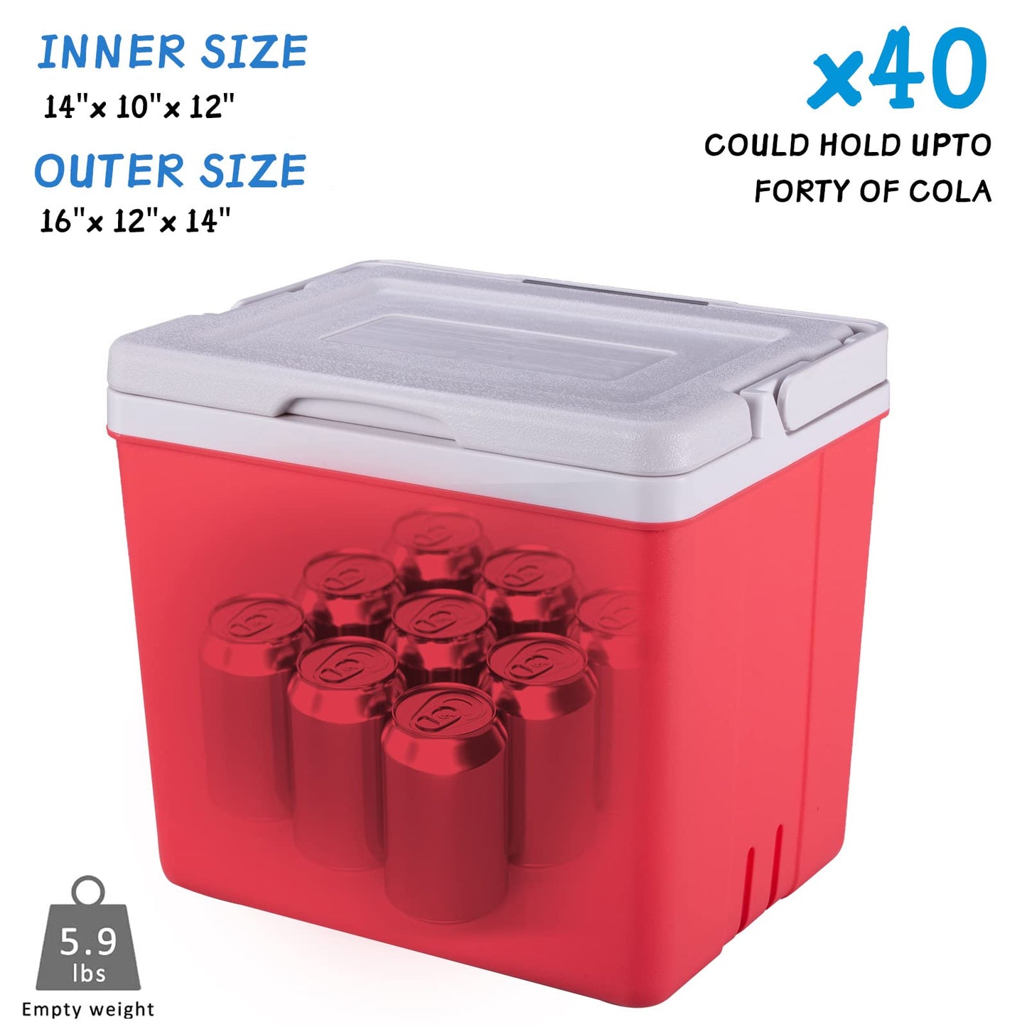 11/17/28 Qt Insulated Portable Cooler Leak-Proof Ice Chest Lunch Box Hard Coolers with Ice Packs for BBQ, Camping, Pincnic-Red