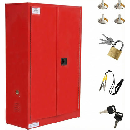 45 Gallon Flammable Safety Cabinet, Industrial Yellow Steel Storage for Flammable Liquids, 2 Adjustable Shelves, Double-Wall Fireproof Cabinet with Manual Close Doors & Vents - Red