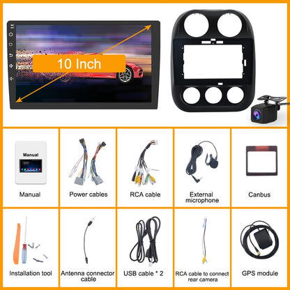 Junsun 4G+64G 10 inch Touch Screen Car Radio Stereo for Jeep Compass Patriot 2010-2016 Android 13 CarPlay Android Auto Bluetooth with GPS Navigation
