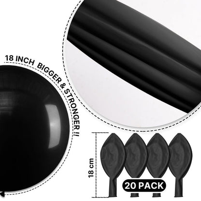 PartyWoo Black Balloons 20 pcs 18 Inch Latex Helium Matte Black Balloons for Baby Shower Birthday Graduation Casino Gaming Anniversary Retirement Pirate Race Car Theme Party Decorations Black-Y18
