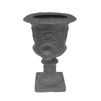 PETALORE Antique Gray Large Urn Planter Outdoor, Tall Pedestal Planters for Outdoor Plants, Classic Roman Garden Urn Flower Pot with Square Base, Magnesium Oxide Faux Stone Planter for Patio or Porch