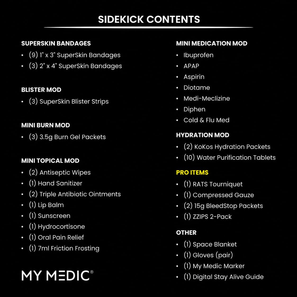 My Medic Sidekick Pro - Camping Hiking and Backpacking First Aid Kit - 70 Items with Tourniquet - HSA and FSA Eligible - Small Ifak Great for Travel or Motorcycle - Portable Emergency Kit – Black