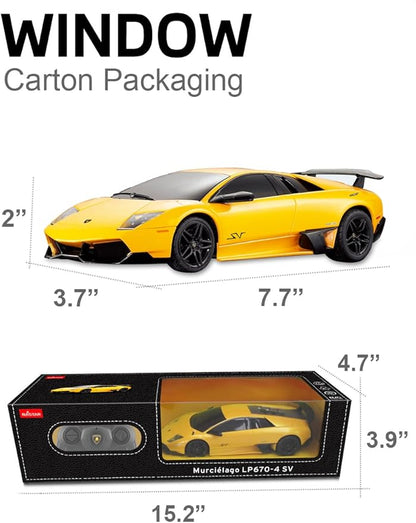 RASTAR 39000 1/24 Lamborghini RC Car - Ideal Gifts for Play &amp Display - Officially Licensed Toy Car Model with Remote Controller for Kids Teens &amp Adults - Yellow