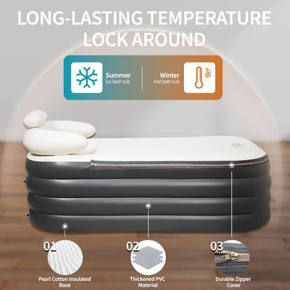Crossing King Inflatable Bathtub, Portable Bathtub Adult with Electric Air Pump, Freestanding Foldable Spa Tub with Backrest Cup Holder for Indoor Outdoor, Easy to Inflate＆Drain (Gray)
