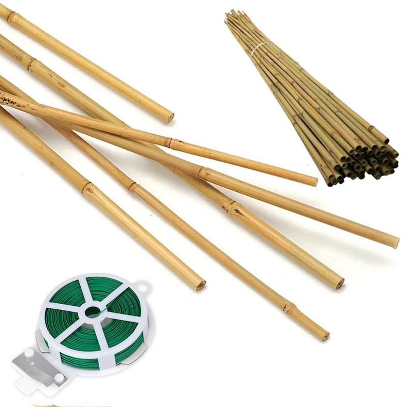 50 Pack 5ft Bamboo Plant Stakes for Wood Garden Sticks，Wooden Plant Supports，Bamboos，Bamboo Trellis，Crafts, More Size Choices 8"/12"/16"//2'/3'/4'/5'/6'