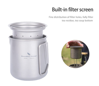 Boundless Voyage Titanium Camping Coffee Pot 1500ml Barista Kettle for Making Coffee, Boiling Water - Outdoor Traveling Campfire Stovetop Fast Brew (Kettle+3 Cups Set)
