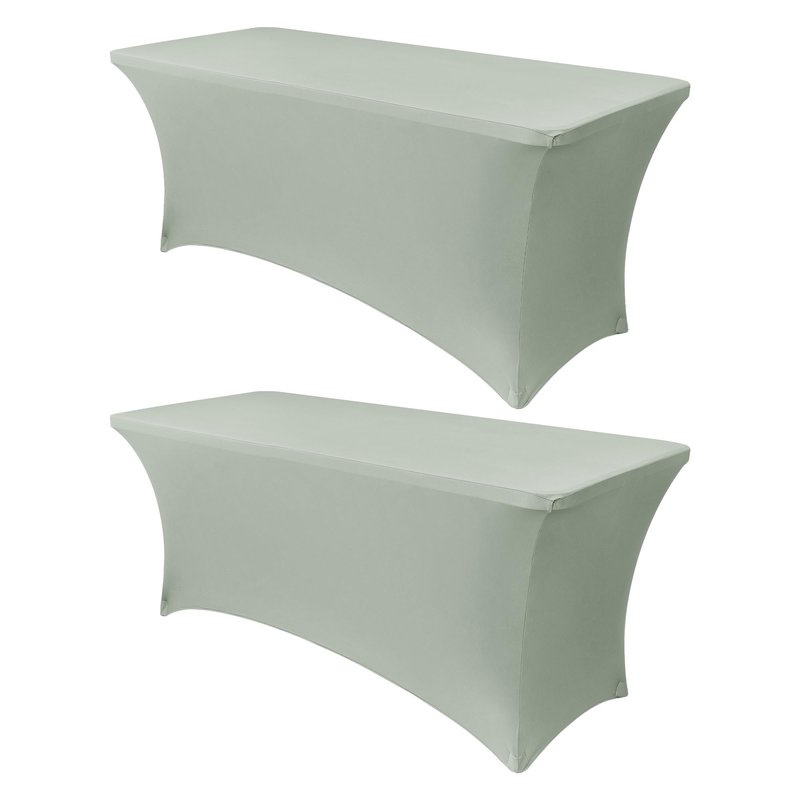 Obstal 2PC Sage Green Tablecloth - 6ft Rectangle Spandex Table Cover for Party, Events, Banquets & Weddings, Machine Washble