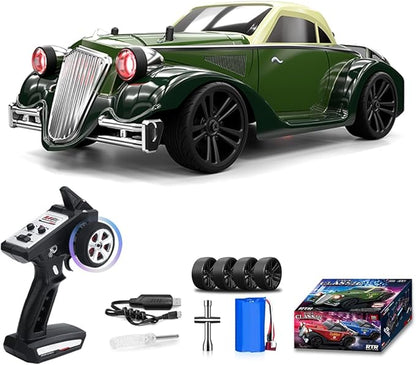 1:16 Scale Off-Road Retro Classic Car SCY-16302-2.4G 4WD 35km/h High-Speed Racing Damping Climbing Off-Road Vehicles Christmas Birthday Gift for Adults(Army Green)
