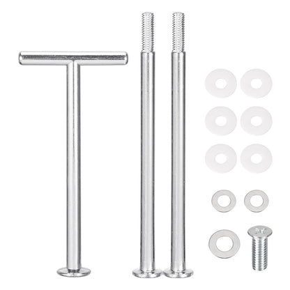 uxcell 2 Sets Cake Tray Stand Handle Cupcake Dessert Plate Hardware Fitting Holder Rod Stand Handle for Cake Stand Wedding Party, 3-Tiers T-shape Silver