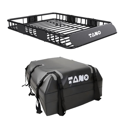 TANX 51" x 36" x 5" Roof Rack Cargo Carrier Basket with Waterproof Bag, Rooftop Cargo Carrier with Cargo Net & Ratchet Straps, Heavy Duty Roof Basket for SUV Truck, Hitch Cargo Carrier