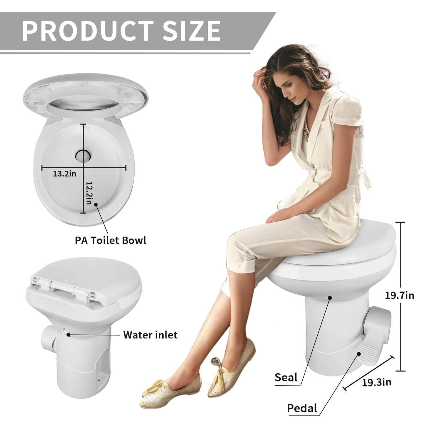 MuRealy RV Toilet - Upgraded Gravity-Flush Pedal Flush(2026 New), 4.5 Gallons RV Camper Toilet High Profile with Damping Slow Down Toilet Seat and Cover for RVs, Trailers