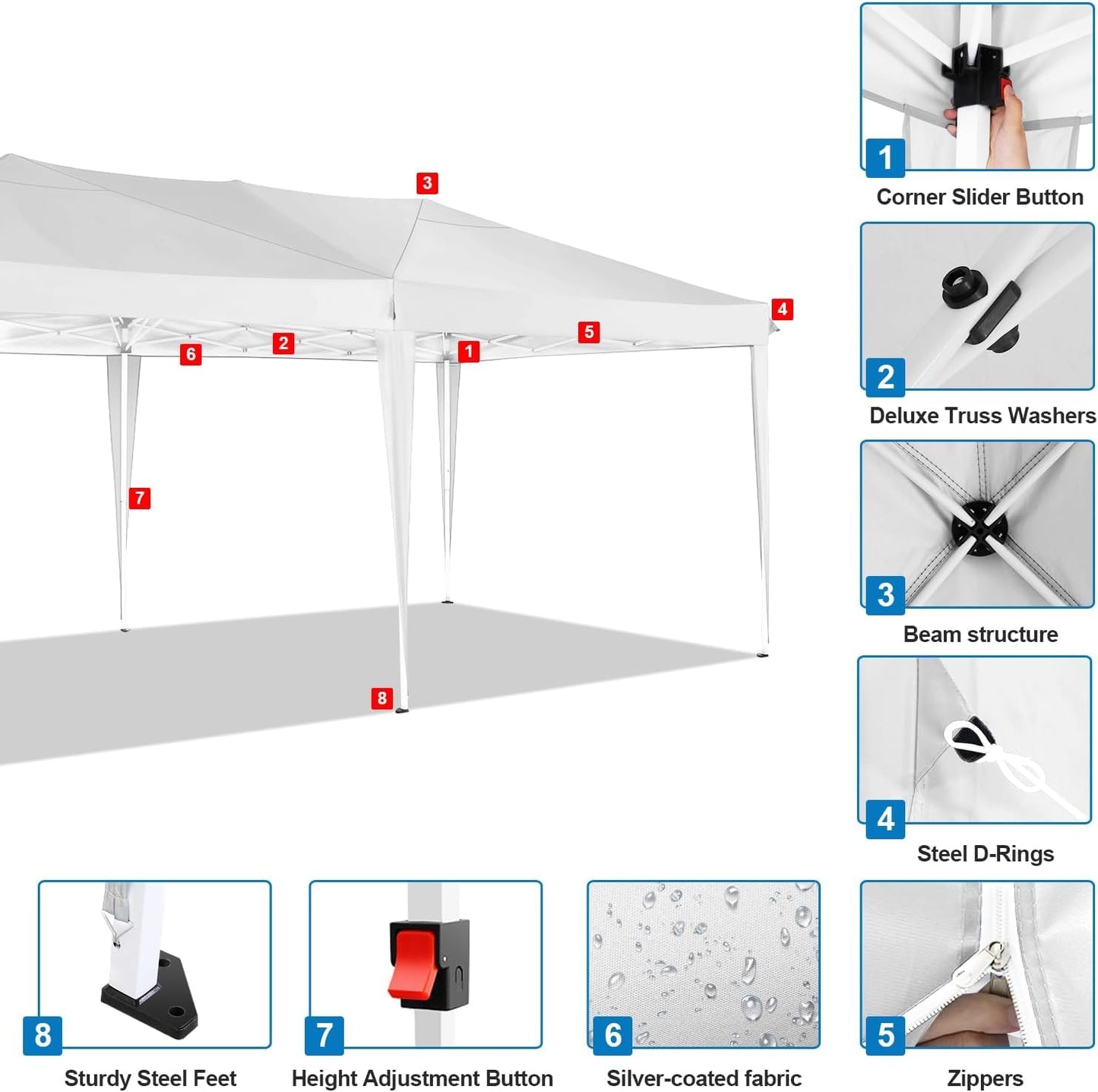 COBIZI 10x20 Pop Up Canopy Tent Commercial Instant Shelter with 6 Sidewalls, Durable Waterproof Portable Gazebo UPF 50+ for Outdoor Party, Wedding, Vendor Events (White)