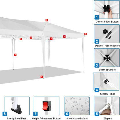 COBIZI 10x20 Pop Up Canopy Tent Commercial Instant Shelter with 6 Sidewalls, Durable Waterproof Portable Gazebo UPF 50+ for Outdoor Party, Wedding, Vendor Events (White)