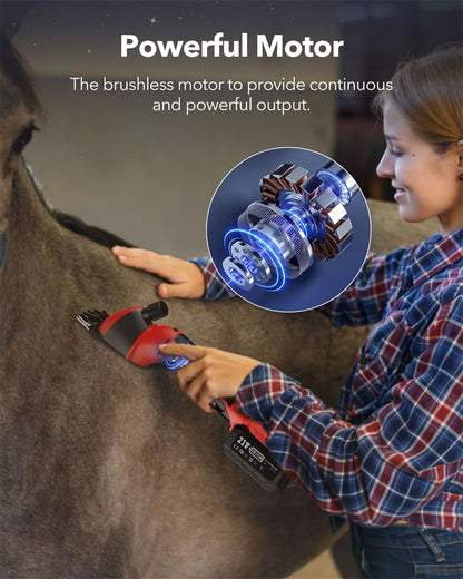 YEACHA Sheep Shears, 20V Horse Clippers Cordless, with 4.0Ah Batteries Brushless Clippers, Heavy Duty Electric Shears, Horse Grooming Kit for Thick Coat Red