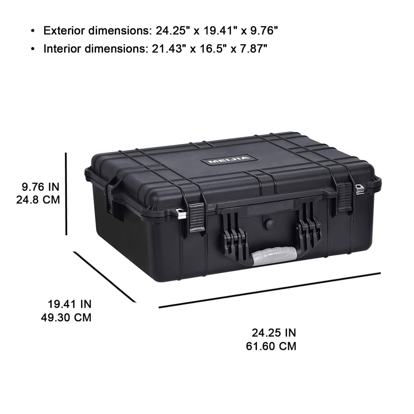 MEIJIA Portable Waterproof Protective Hard Case, Camera Case with Customizable Fit Foam Inserted,Fit Use of Drones,Camera,Equipments, Elegant Black (24.25"X19.43"X8.68")