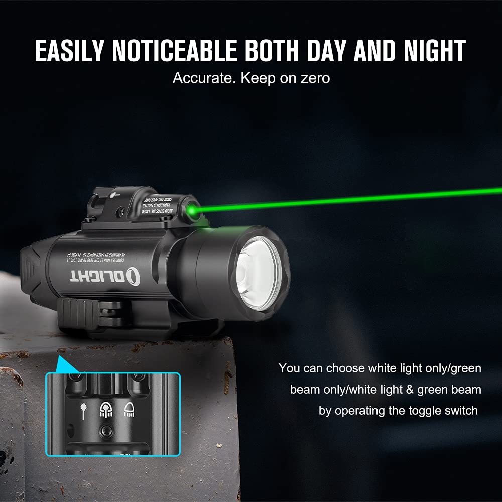 OLIGHT Baldr Pro 1350 Lumens Tactical Weaponlight with Green Beam, Bundled with I3T EOS 180 Lumens Dual-Output Slim EDC Flashlight for Camping and Hiking