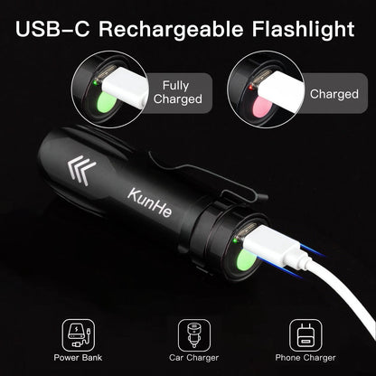 KunHe 40 Pack Small Rechargeable Flashlights Bulk USB-C Mini High Lumen Flashlight Clip-on Portable Pocket Flash Light for EDC Emergency Home Use