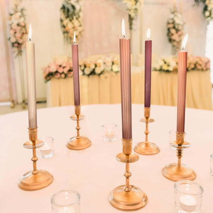Tableclothsfactory 5 Pack | 9" Assorted Natural Premium Unscented Ribbed Wick Taper Candles, Tall Ribbon Wax Dinner Candles
