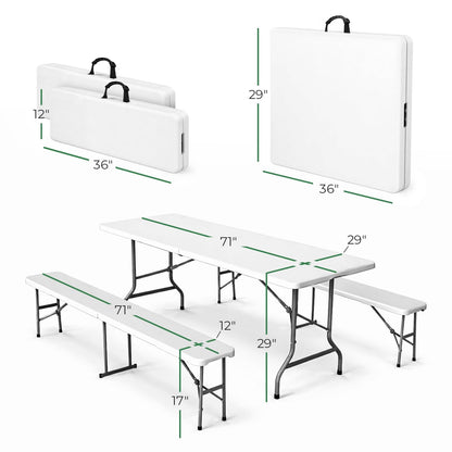 EconoHome 6 Ft White Plastic Folding Table Set with 2 Benches – Heavy-Duty Picnic Table & Bench Set, Space-Saving, Indoor/Outdoor, Seats 6-8, Easy Storage & Transport