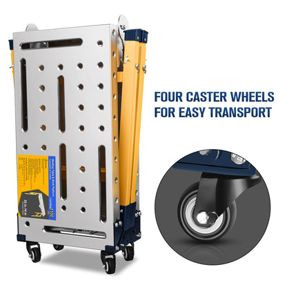 FUNTECK Versatile Portable Steel Work Platform and Welding Table with Casters | 55 x 14-inch Galvanized Tabletop | 1100 lbs. Load Capacity | Adjustable Height