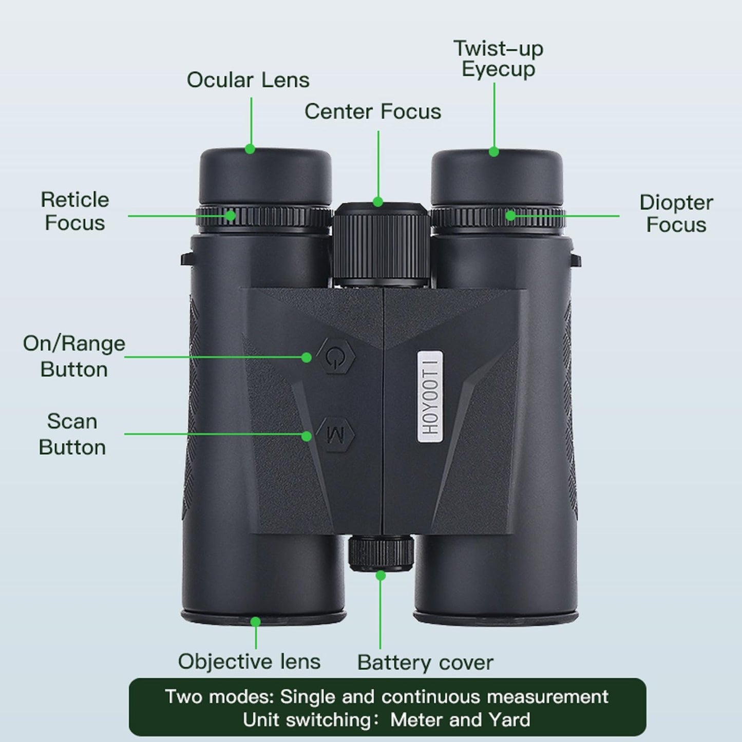 HOYOOTI 10X42 Rangefinder Binoculars with BAK4 Prism Compact Laser Rangefing Angle Scan Distance Long Range High Accuracy Waterpoof Fogproof (Green, 2000YD)