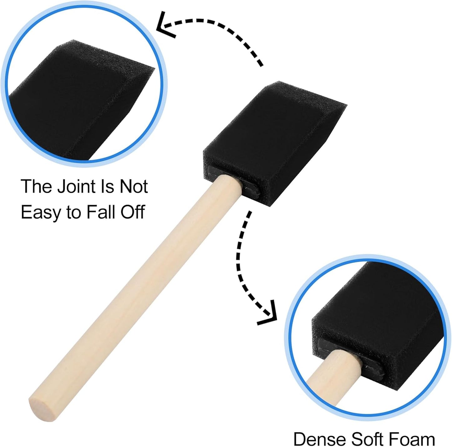 Skiennix Foam Paint Brushes - 1” Wood Handle Sponge Brushes for Staining & DIY Crafts | 40 Pcs Set