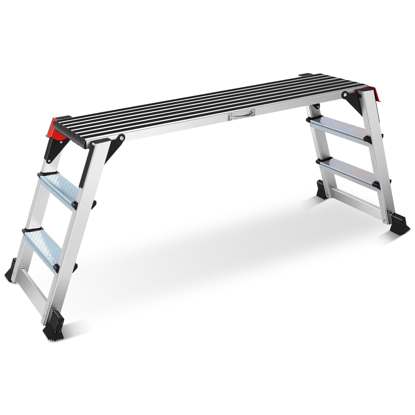Work Platform Two Step Ladder, 50"×12"×27" Aluminum Platform, Heavy Duty Folding Work Bench Non-Slip 330 lbs Load Capacity for Washing Vehicles, Cleaning, Painting