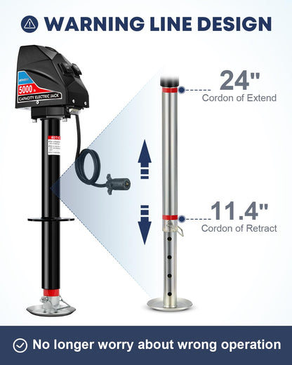 Kohree Electric Trailer Jack 5000 lbs with 7-Way Connector, Heavy Duty RV Electric Tongue Jack for Travel Trailer A-Frame Camper, with Manual Crank Handle & Weatherproof Jack Cover, 22" Lift, 12V DC