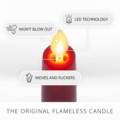 Luminara - Flameless Battery Operated Taper Candle - Red - Pack of 2-1x6 inch - LED Flickering Flame - Realistic Safe for Home Kids and Pets