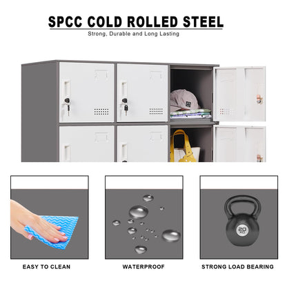 FURSTEL Student Locker Organizer, Multi-Door Steel Locker, Small Locking Cabinet Storage Organizer, Office File Cabinet, Home Locker, Gym Locker, Metal Storage Locker (9 Door, Grey & White)