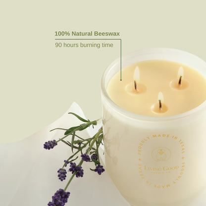 Claricomb - Lavender & Bergamot Pure Beeswax Candle – 90+ Hours Long Burning Classically Designed Non-Toxic Scented Candles for Home Decor and Aromatherapy to Stress Relief