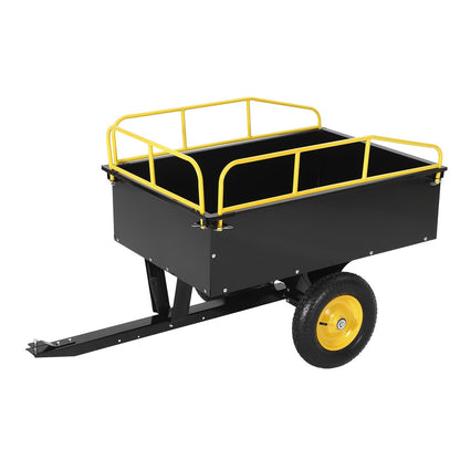 Garvee 750 LBS Capacity Utility Dump Trailer, 15 Cu Ft Heavy Duty Steel Garden Dump Cart with Removable Sides, Foot Pedal & Hand Pull Design, Compatible with ATV UTV Lawn Mower Tractor