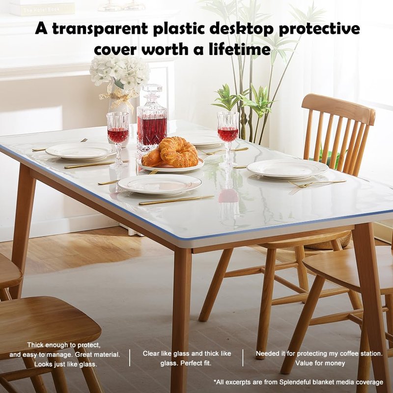 SPLENDEFUL PVC Clear Table Protector - Multisize Thick Transparent Plastic Desk Cover, Rectangular Night Stand, Office & Computer Desk, Sofa Child Table, Small Desk Protector 12x24 in.