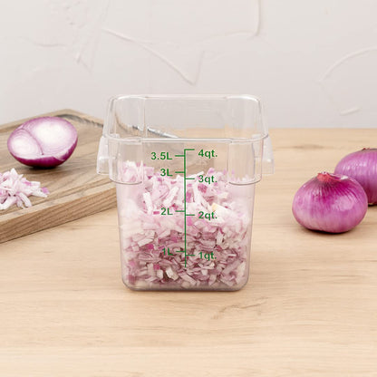 Restaurantware Met Lux 4 Quart Brine Buckets 10 Square Marinating Containers - With Volume Markers Built-In Handles Clear And Green Plastic Dough Rising Buckets Freezer-Safe Lids Sold Separately