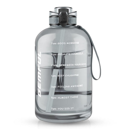 GEMFUL 3 Liter Water Bottle with Straw Time Marker Large 101oz BPA-Free Leakproof Jug for Gym Sports Hiking Motivational Tracking for Men Women (Grey with Removable Straw)