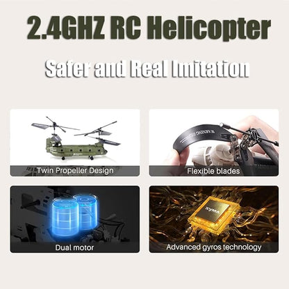 RC Helicopter Boeing CH-47 Military Transport 3CH Dual Propellers Remote Control Helicopter Drone 2.4G Fixed Height Simulation Fighter RC Plane Stability Flight Easy to Fly RC Aircraft Plane