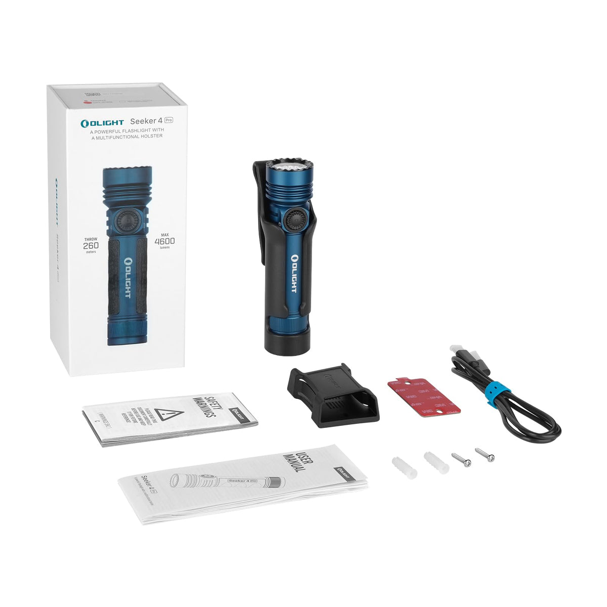 OLIGHT Seeker 4 Pro Rechargeable Flashlights, 4600 Lumens High Powerful Bright Light with USB C Holster, Waterproof IPX8 for Emergencies, Camping, Searching (Midnight Blue Cool White)