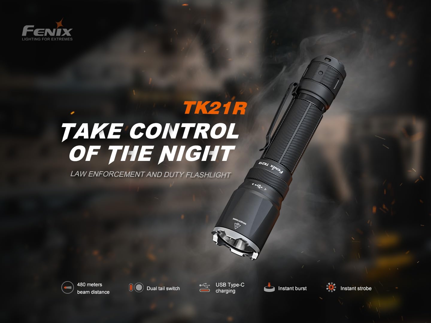 Fenix TK21R Tactical Flashlight, 3600 Lumens High Lumen USB-C Rechargeable Fast Charging Compact Waterproof Single Hand Operation with Lumentac Organizer